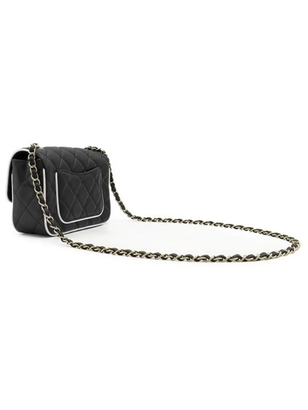 Chanel Shoulder Bag Mini Flap Lambskin Black White Champagne Gold Bicolor